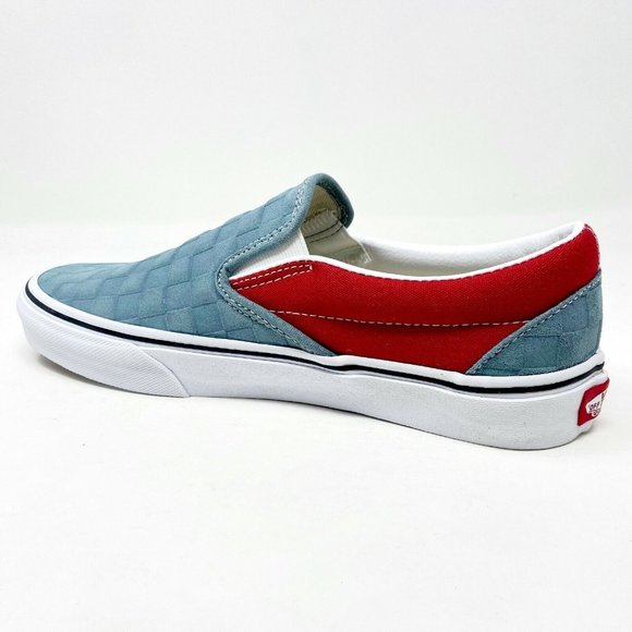 Vans Classic Slip On (Deboss Checkerboard) Grey Red Womens Shoes - Picture 3 of 5